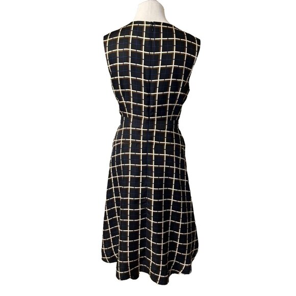 J Crew SILK Midi Dress 10 Black Cream Blue Brown A Line Career Church - Picture 3 of 16